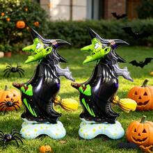 1/2pcs Standing Base Halloween Witch Balloon Magic Broom Witch Balloon - Multicolor - View 2