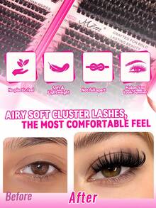 760 Piece Wet Cartoon Eyelash Extension Set, 10-16mm Pointed Cartoon Eyelashes, Portable And Easy To DIY, Suitable For Home, Travel And Multi Scene Makeup, Lashes With Spikes,Spike Lashes,Cat Eye Lashes - D - View 3