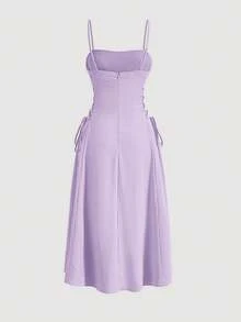 MOD Long Red Evening Dress With Pleats At The Bust And Lacing At The Sides, Summer Dresses For Women - Dark Red - View 1