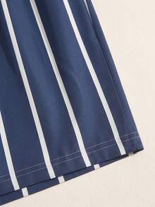 Men's Summer Round Neck Casual Tank Top And Striped Shorts Loungewear Set - Navy Blue - View 10
