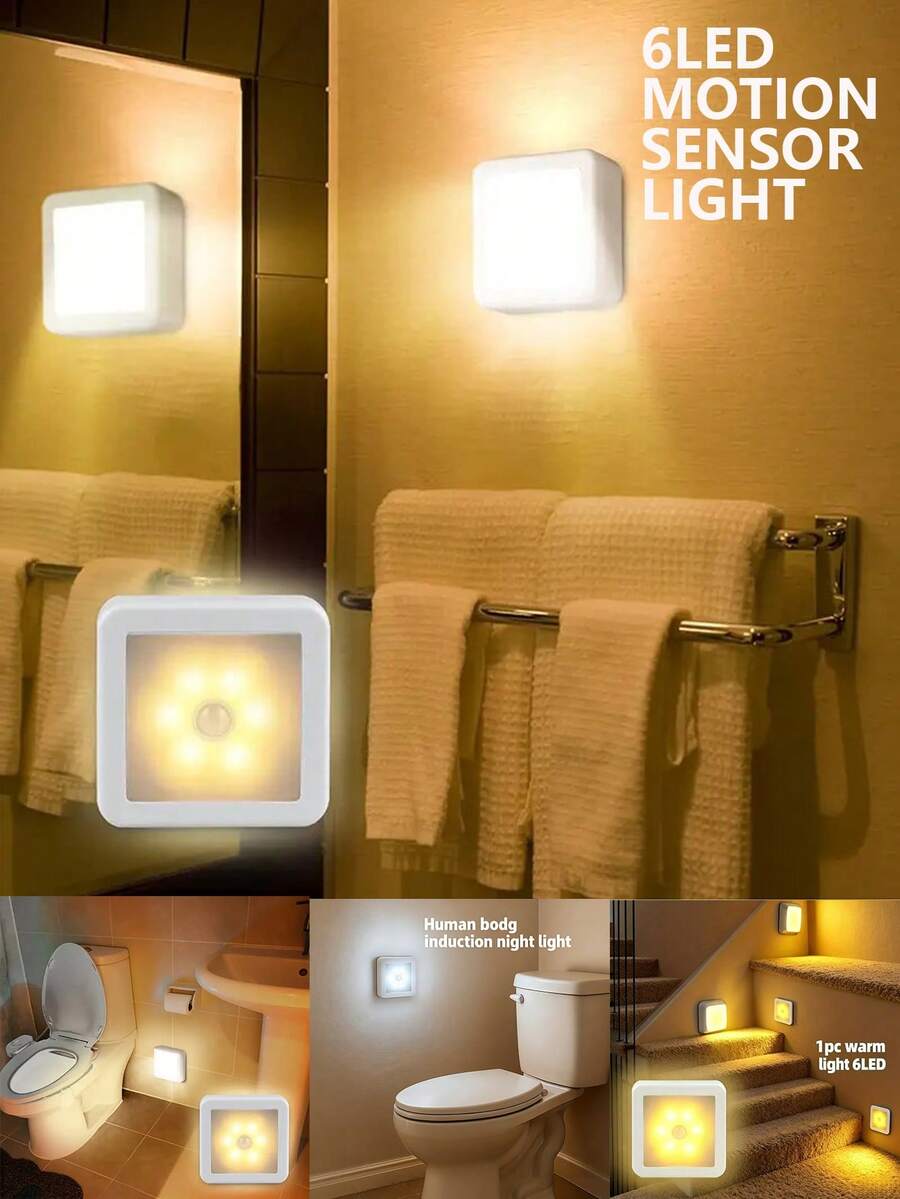 1pc Square Motion Sensor Night Light, LED Auto Sensor Wall Lamp, Battery Powered, Home Decor For Bedroom, Room, Corridor, Staircase, Bedside Cabinet, Wardrobe, Sensor Night Light, Staircase And Bathroom Sensor Light