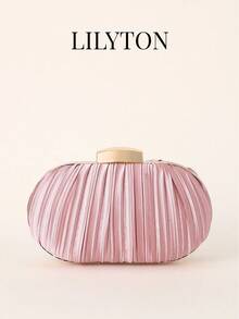 Women's Elegant Exquisite Clutch Box Evening Bag With Pleated Design, Suitable For Weddings, Parties And Balls, Includes Detachable Chain Strap - Pink - View 1
