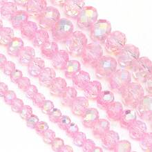 1 Strand Colorful Pink Plated Artificial Crystal Glass Beads - Carved Spacer Beads, Suitable For Handmade DIY Necklace, Earrings, Bracelet Jewelry Decoration, Keychain Phone Chain Making Accessories, Gradient Color Beads, Shiny Surface - Pink - View 6