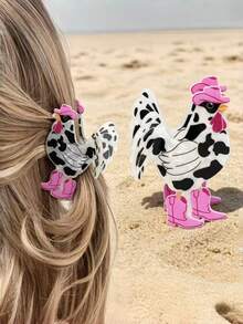 1pc Western Cowboy Polka Dot Chicken Shaped Hair Claw Clip, Cute Unique Cartoon Hair Clip, Novel Women's Updo Hair Claw Clip - Multicolor - View 1