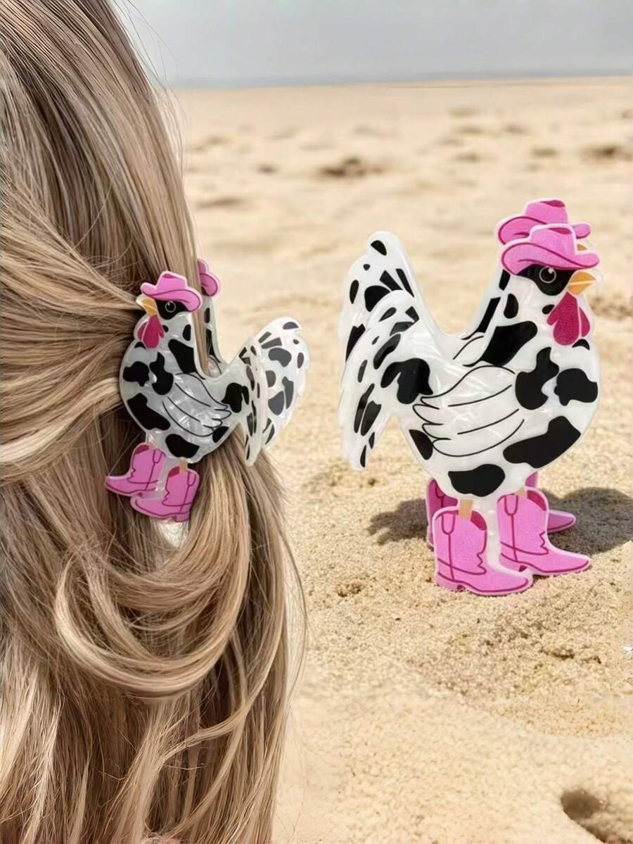 1pc Western Cowboy Polka Dot Chicken Shaped Hair Claw Clip, Cute Unique Cartoon Hair Clip, Novel Women's Updo Hair Claw Clip - Multicolor - View 1