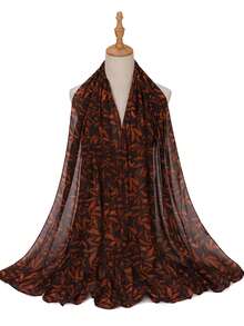 Spring/Summer New Lightweight Faux Pearl Chiffon Scarf With Leaf And Polka Dot Digital Print, Soft And Breathable Modest Headscarf Hijab Scarf Shawls - Multicolor - View 3