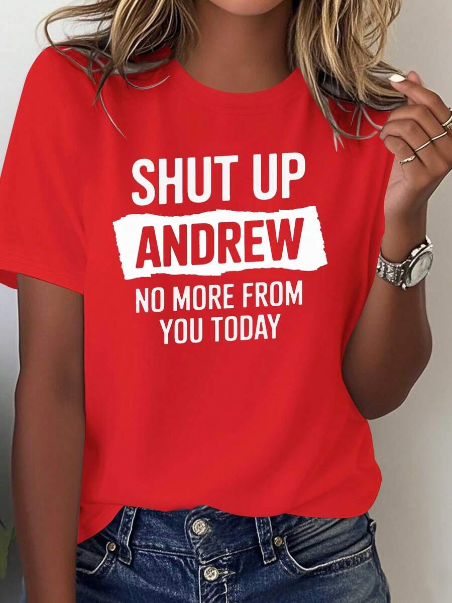 Camiseta cómoda para mujer con tipografía " Andrew Bold Statement", ideal para hacer declaraciones - [Rojo] - Ver 1