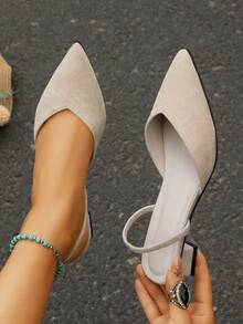 Women's Fashion Pointed Toe Spring/Autumn Plus Size Beige Commuter Elegant Slingback Slip-On Low Vamp Shoes - Beige - View 8