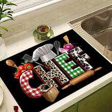 1pc Home Decor Chef Pattern Printed Dish Drying Mat, Coffee Machine Absorbent Mat, Sink Drainage Mat, Cup Absorbent Mat, Kitchen Supplies, Bathroom Supplies, Kitchen Countertop Decor - Multicolor - View 9