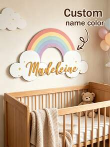 1pc Personalized Wooden Double Layer Custom Name Decor, Bowknot Decoration, Laser Cut Cursive Font Door Wall Plaque, Multiple Colors Available, Bedroom, Living Room, Wedding Housewarming Gift - Style 1 - View 2