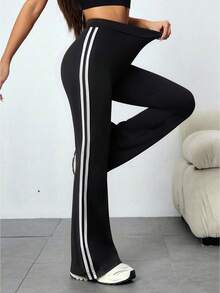 Spring/Summer New Women's Plus Size Sports Flare Leggings, Fashion Minimalist Versatile Casual Pants Black Fall - Black - View 5