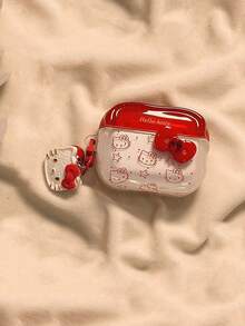 SANRIO 1pc Cute Red Bow Kitty + Pendant Clip Bluetooth Earphone Protective Case - Red Polka Dot Bow KT - View 3