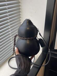 1pc Solid Color Textured Large Capacity Asymmetric Gourd-Shaped Minimalist Stylish Versatile Elegant Personalized Shoulder Bag - Black - View 1