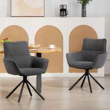 Set Of 2 Swivel Dining Chairs, Upholstered, With Armrests And Metal Legs, Dark Grey - Dark Grey - View 2