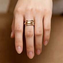 BMOR Anillos ajustables rectangulares geométricos de acero inoxidable creativos para mujeres, joyería de lujo de metal con línea en forma de U hueca para fiestas - La apertura es ajustable - Ver 2