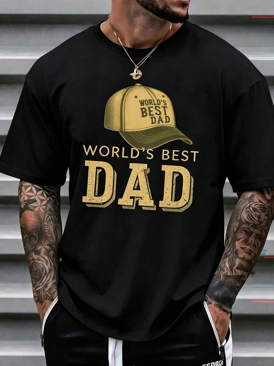 1 Piece Of Men's Clothing For Father's Day, White T-Shirt With "Best Dad" Print, Casual Unisex Crew Neck T-Shirt. - 黑色 - 查看 1
