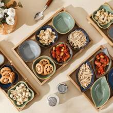 1/3-Piece Wooden Tray, Retro Minimalist Ceramic Snack Plate/Dessert Plate/Tray/Nut Bowl/Condiment Plate/Bone Plate/Vegetable Plate/Fruit Plate - Multicolor - View 8