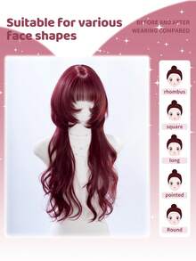 alicegarden 28 Inch Long Synthetic Wig, Natural Curly Style, Stunning Burgundy Red, With Bangs Design, Suitable For Women's Daily, Party, Cosplay Use, Natural And Durable Wig Gift, Halloween - Burgundy - View 2