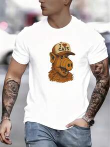 Camiseta vintage de poliéster suave, transpirable y lavable a máquina, estilo vintage de los 80, camiseta divertida de ALF, adecuada para amantes de la nostalgia, camiseta de regalo, camiset - [Blanco] - Ver 1