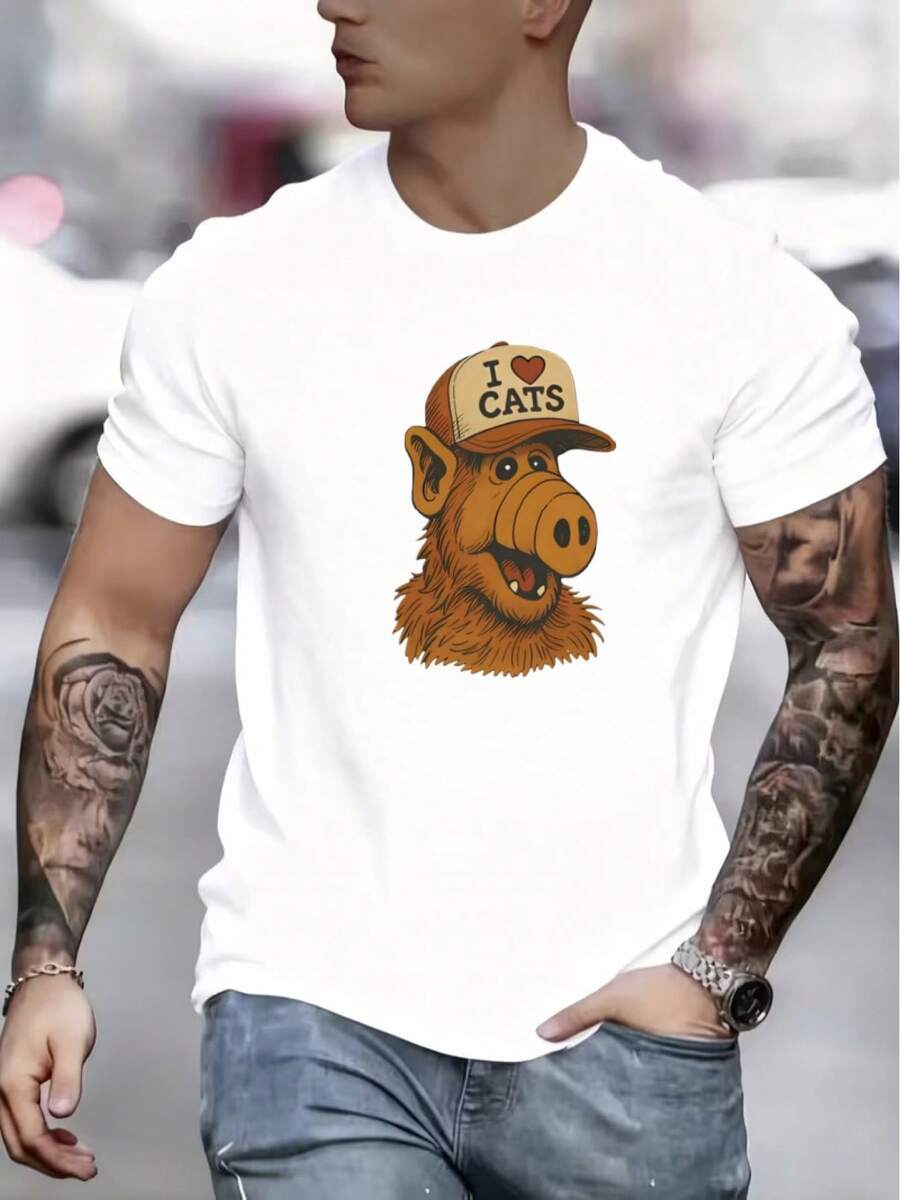 Camiseta vintage de poliéster suave, transpirable y lavable a máquina, estilo vintage de los 80, camiseta divertida de ALF, adecuada para amantes de la nostalgia, camiseta de regalo, camiset - [Blanco] - Ver 1