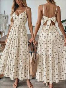 Women's Color-Block Maxi Dress / Beach Vacation Outfit - Apricot - View 2