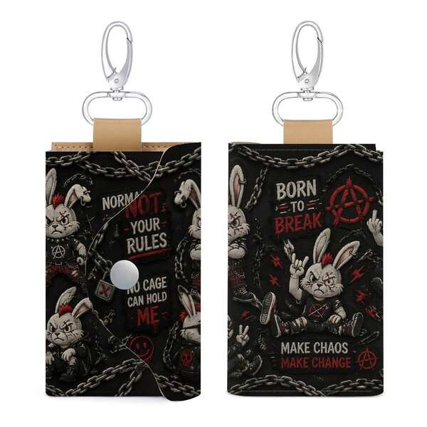 Graphic Print Punk Rabbit Key Case Multi Function Pu Leather Key Wallet With Buckle Closure Graphic Print Punk Rabbit Key Case Multi Function Pu