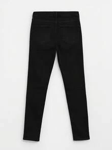Women's Black Leggings Jeans With Elastic Waistband - Black - View 3