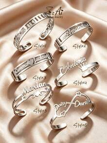 1pc Metal Style Bracelet, Customizable Personalized Name, Stainless Steel Material, Multiple Styles Available, Comes With Gift Box, Suitable For Daily Wear, Valentine's Day, Mother's Day, Anniversary And Other Occasions - Metal Bracelet - View 2