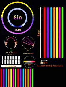 100/15pcs 8-Inch Glow Sticks, 10-12 Hours Glow Time, Suitable For Parties, Gatherings, Bars, Birthdays, Halloween Parties, Holiday Decorations And Disposable Items - Seven-color Glow Sticks - View 11