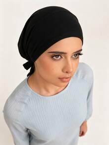 1pc Women's Solid Color Elastic Band Adjustable Beanie Hat Scarf Cap - A-black (Upgraded Version) - View 3