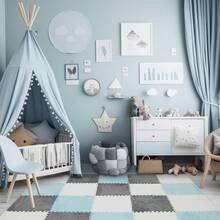 36-Piece Thickened Plush Interlocking Floor Mat Set – Removable, Washable, And Shed-Resistant. Featuring A Square Interlocking Design And A Soft, Plush Texture, These Mats Are Non-Slip And Comfortable-An Ideal Choice For Living Rooms And Bedrooms. - 藍色+灰色+白色 - 查看 3