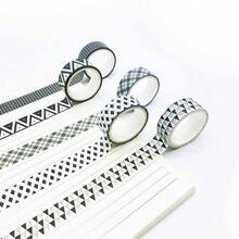 Basic Washi - Juego de 10 rollos de cintas adhesivas decorativas de punto y cuadrcula para revistas, planificadores, lbumes de recortes, envoltura de regalos, manualidades - negro Blanco - Ver 4