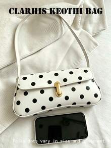 Tas Bahu Minimalis Motif Polka Dot PU, Bentuk Terstruktur Tahan Terhadap Keruntuhan dan Deformasi, Tali Bahu Lebar Terintegrasi Mengurangi Tekanan pada Bahu, Ruang Interior Dapat Menyimpan Kosmetik Kecil dan Dokumen Pribadi, Cocok untuk Pelajar, Pekerja Kantoran untuk Bepergian, Kencan Akhir Pekan, dan Jalan-jalan. - Putih - View 2