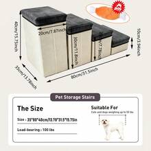 3/4 Steps Pet Stairs For Tall Bed And High Sofa, Sturdy Dog Steps With Extra Large Storage For Pet Supplies Clothes, Foldable Dog Stairs For Small Dogs, Cat Ramp With Non-Slip Bottom, Supports Up To 100 Lbs - Grey - View 2