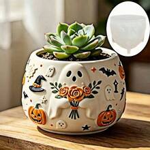 SUPWANPENG 1pc Resin Silicone Mold Halloween Cute Ghost Holding Flower Pumpkin Bat Relief Round Pot Shape DIY Handmade Casting Mold, Can Make Flower Pot, Pen Holder, Candle Holder, Key Storage Box, Compatible With Resin, Plaster, Clay, Cement, Concrete, Desktop Succulent Green Plant Decoration Ornament Mold, Perfect For Home Decor, Halloween, Valentine's Day, Christmas Gift Handmade Mold - No BW379 Mold - View 9