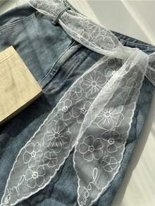 White Lace Scarf, Floral Embroidery Pure Silk Ribbon Scarf, Elegant Headband And Neck Scarf, Suitable For Hair, Bag, And Clothing Decoration, Perfect For Family And Gifts - One Size - View 13