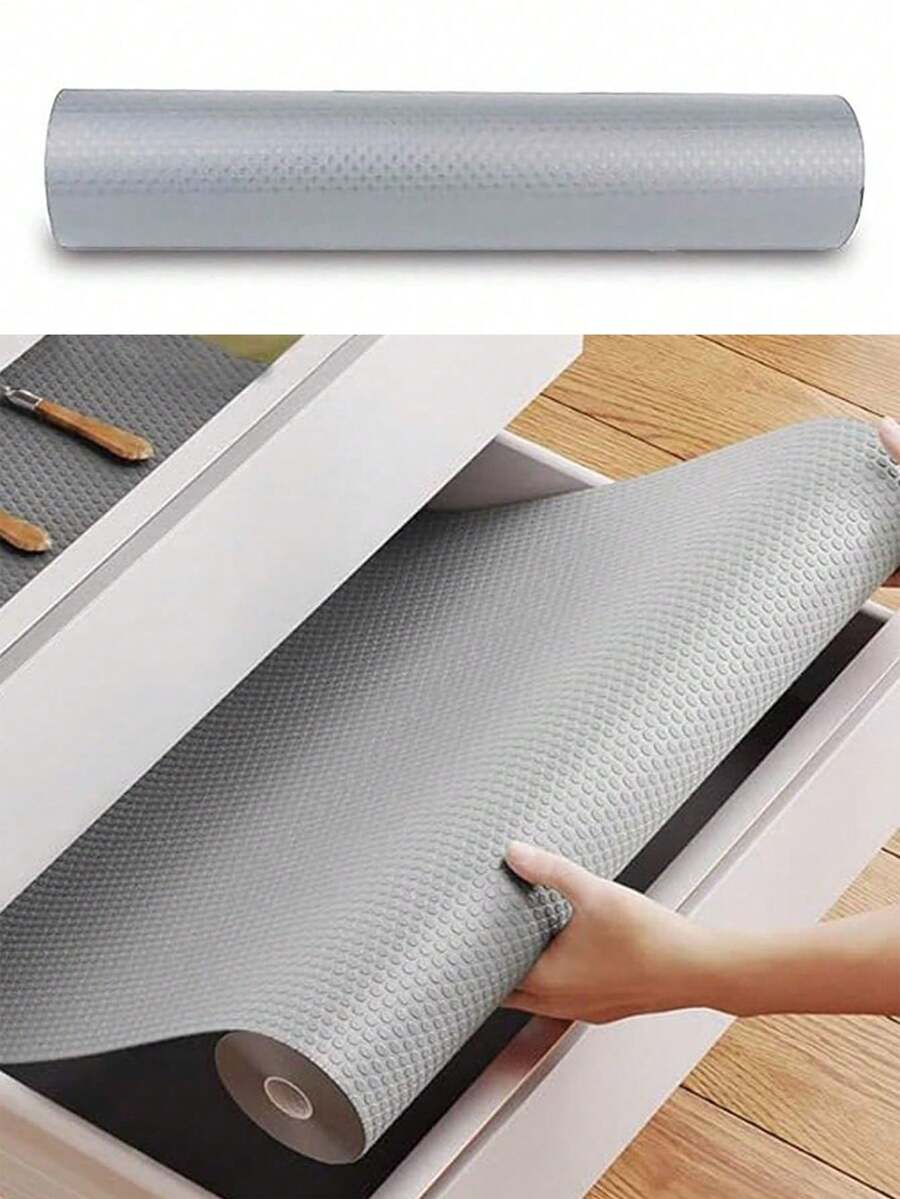 1 Roll Transparent Gray Shelf Liner, Small Non-Slip Cabinet Mat, Transparent Non-Adhesive Drawer Liner, EVA Waterproof Refrigerator Mat, Easy To Cut Cabinet Pad, Suitable For Shelves, Tables, Cabinets, Kitchen, Shelf Liner. - Grey - View 1