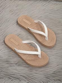 KATE MIUCH Women's Spring/Summer New European French Fashion Minimalist Romantic Elegant Intellectual Textured White Flip-Flop Sandals, Suitable For Matching With Shorts For Beach Swimming Vacation, Summer Beach Party, Spring Camping Picnic, Middle East Ramadan White Women's Slippers, Bohemian Style Youthful Sweet Cute Pretty Female College Student Back To School Season White Slide Sandals, Indoor Home Slippers - White - View 6