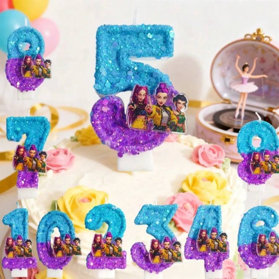 New 1-8 Number Birthday Candles, Original Dual-Color Gradient Anime Style Birthday Cake Number Party Decoration Candles - K - View 1