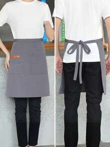 1pc Server Canvas Half Apron, Waterproof & Oil-Resistant, Restaurant Work Uniform, Kitchen Cooking Apron - Multicolor - View 8