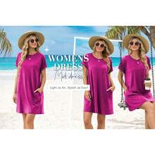 TEMOFON Women's Summer T-Shirt Dress, Short Sleeve, Loose Fit, With Pocket, Casual Dress, Fashionable Summer Dress, Solid Black, Size XL - 粉色 - 查看 5