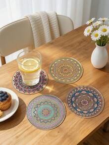 Set da 6/1 pezzi di sottobicchieri in acrilico trasparente con motivo mandala, rotondi, resistenti al calore, antigraffio e isolanti termici, sottobicchieri decorativi floreali bohémien per protezione della scrivania, adatti per casa, cucina, bar, ufficio, tazze da tè e bevande, decorazione da tavolo per la casa - Multicolore - Visualizzare 6