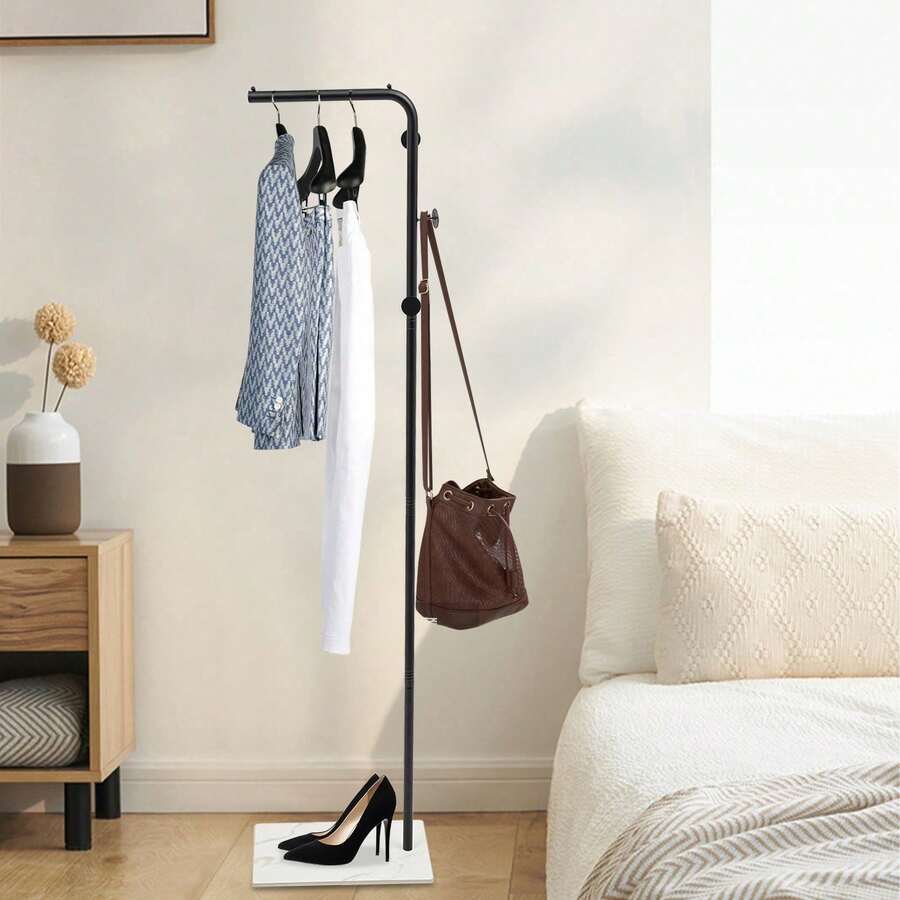 Garderobenständer, freistehender Garderobenbaum, Metallgarderobe, Flurbaumgarderobe, L-Form Garderobenleiste mit 3 Aufhängehaken für Eingang und Ecke - Schwarz - Übersicht 1