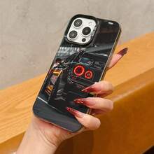 1 pieza Funda de teléfono con patrón de carreras en negro & plata compatible con teléfonos Apple - Multicolor - Ver 3