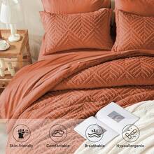 Zzlpp - 7 Piece Complete Duvet Set, Cream Tufted Bed In A Bag With Duvet And Sheets, All Season Boho Bedding Set With 1 Duvet, 2 Decorative Pillowcases, 2 - 焦橙色 - 查看 3