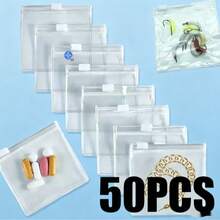 10/30/50pcs Transparent Zipper Storage Bags, Reusable Mini Storage Bags, Thick Material, Sliding Lock Seal, Leak-Proof And Waterproof, Suitable For Jewelry, Pills, Cosmetics And Daily Small Items, Lightweight And Portable, Perfect For Travel, Daily Use And Back To School Season - Clear - View 10