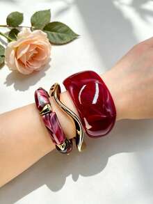 3pcs/Set Luxury Vintage Resin & Metal Bracelet Set, High-End Design Jewelry For Women, Suitable For Party Wear (Metal Ring, Inner Ring With Regular Black Dots, Normal Production Requirement) - Bohemia - View 14