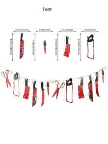 1SET Halloween Party Decorations Bloody Banner: Horror Scary Garland Decor For Creepy Movie Theme Birthday Carnival Spooky Props Supplies - View 3
