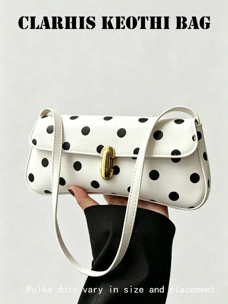 Tas Bahu Minimalis Motif Polka Dot PU, Bentuk Terstruktur Tahan Terhadap Keruntuhan dan Deformasi, Tali Bahu Lebar Terintegrasi Mengurangi Tekanan pada Bahu, Ruang Interior Dapat Menyimpan Kosmetik Kecil dan Dokumen Pribadi, Cocok untuk Pelajar, Pekerja Kantoran untuk Bepergian, Kencan Akhir Pekan, dan Jalan-jalan. - Putih - View 1