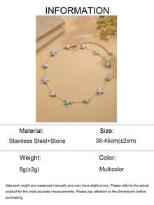 1 pieza Collar de cadena de acero inoxidable con estilo de vacaciones de verano, con estrella de mar degradada y concha, cadena fina de color azul claro y púrpura claro estilo macaron, con cadena de extensión ajustable, joyería de cuello para mujer, adecuado para playa, viajes, uso diario, citas, atuendo minimalista de nicho - Multicolor - Ver 5